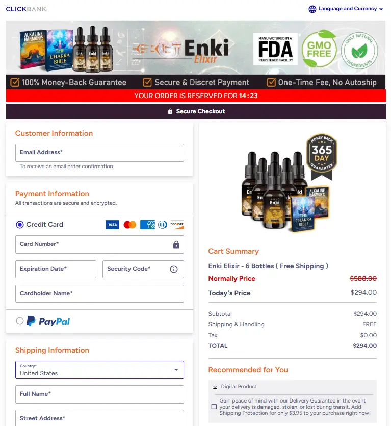 Enki Elixir Secure Checkout Page